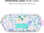 mibasies Girls Pencil Case for Kids, Multi-Slot Pencil Pouch, Floral Sky Blue