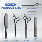 JASON Hair Cutting Scissors Set - Professional 10 PCS Haircut Scissors kit, Thinning Blender Scissors, Straight Shears with 30 Teeth for Men Women Home Salon Barber (6.5", Black) Christmas Gift