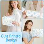 3Pcs Cotton Quilted Makeup Bag for Women Girls Large Small Travel Floral Cosmetic Bags Set Cute Coquette Zipper Makeup Pouch for Purse Aesthetic Cloth Flower Storage Toiletry Bag Organizer
