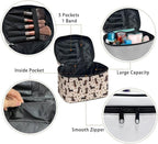 Dachshund Dog & Paws Print Travel Makeup Bags for Women Portable Tote Cosmetic Case with Carry Handle Toiletry Accessories Storage Organizer Bags, Beige