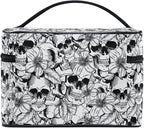 Goth Skull Makeup Bag, Gothic Skull Flowers Makeup Organizer Bags Toiletry Bag Box Travel Cosmetic Bag Make Up Train Case for Women Teen Girl Ladies