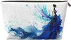 Womens Leather Makeup Bag Cosmetic Bag Travel Toiletry Bags Make Up Bags for Women Adult (Elegant Blue Lady)