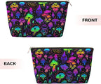 Mushrooms Small Makeup Bag for Women - Leather Travel Cosmetic Bag Make Up Pouch Mini Travel Zipper Pouch - Makeup Organizer Bag