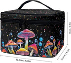 Colorful Mushrooms Pattern Makeup Bag Travel Cosmetic Bag with Zipper and Handle Portable Large Capacity Toiletry Case for Women Ladies Travel Accessories