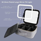 MOMIRA Travel Makeup Bag Cosmetic Bag Makeup Organizer Bag with Lighted Mirror, Adjustable Brightness in 3 Color Scenarios, Waterproof Makeup Train Case, Gift for Women - Grayish