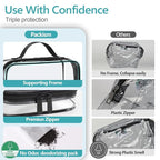 PACKISM Clear Makeup Bag - 2 Pack TSA Approved Toiletry Bag with Handle and 180° Large Opening, Clear Toiletry Bag Fit Carry-on Travel Essential, Travel Bags for Toiletries, Black