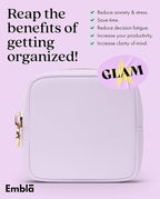 Embla Makeup Bag Travel Cosmetics Pouch and Toiletry Bag, Nylon Zipper Pouch Purse, Cute Make Up Organizer Storage Tote for Women Girls, Waterproof Travel Skincare Case, Small Makeup Bags, Lilac