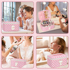 OCHEAL Makeup Bag for Women, Monogram Cosmetic Bag with Brush Holder, Pink Travel Makeup Case Beauty Toiletry Bag Organizer Personalized Gifts for Girls Bridesmaid, Sister, Wife, Friends Initial S