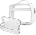 Pinkmik Travel Makeup Bag Set Portable Clear Cosmetic & Toiletry Case Women's Purse Organizer and Car Essentials with Zipper (White, M+SLIM-2)