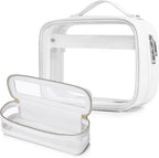 Pinkmik Travel Makeup Bag Set Portable Clear Cosmetic & Toiletry Case Women's Purse Organizer and Car Essentials with Zipper (White, M+SLIM-2)