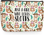 Cute Sloth Print Makeup Bag Sloth Gifts Cosmetic Bags Sloths Accessories Decor Stuff for Animal Sloths Lovers Women Girls Sister Best Friend Mom Breeder Funny Skincare Bag for Christmas Birthday