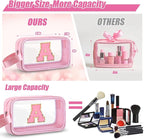 Initial Makeup Bag,Letter A Cute Clear Monogrammed Cosmetic Travel Bag for Womens Girls,Personalized Pink Aesthetic Traveling Make Up Organizer Bag for Beach,Waterproof Toiletry Bag