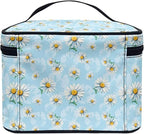 Daisy Flowers Blue Pattern Travel Makeup Bags for Women Portable Tote Cosmetic Case with Carry Handle Toiletry Accessories Storage Organizer Bags