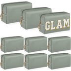 Sanwuta 9 Pcs Makeup Bags Bulk PU Double Zippers Cosmetic Bag Makeup Toiletry Christmas Small Pouch Portable Travel Organizers Case for Women Bridesmaid Party End of The Year(Dark Green)