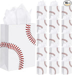 durony 16 Pieces Baseball Party Favor Bags with Handles Tissue Paper Gift Bags Goodie Candy Treat Bag for Birthday, Baseball Themed Party Supplies (8.6 x 6.2 x 3.1 Inches)