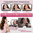 Large Makeup Bag with LED Mirror,Travel Cosmetic Train Case for Makeup Artists,Makeup Organizer Case with Divider Rechargeable Vanity Mirror with 3 Color Lights for Barber,MUA,Nail Tech, Pink