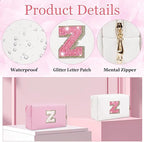 Glitter Initial Letter Makeup Bag, Small Personalized Sequins Letters PU Leather Cosmetic Bag Portable Waterproof Makeup Zipper Pouch, Shine Handbag Organizer Travel Bag Gifts for Women&Girls(White-Z)