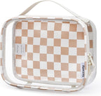 Narwey TSA Approved Clear Toiletry Bag for Travel, Waterproof PVC Clear Makeup Bags, Portable Compact Cosmetic Bag Make Up Organizer, Airport Airline Quart Size Compliant Bag (Light Checkerboard)