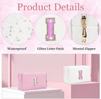 Glitter Initial Letter Makeup Bag, Small Personalized Sequins Letters PU Leather Cosmetic Bag Portable Waterproof Makeup Zipper Pouch, Shine Handbag Organizer Travel Bag Gifts for Women&Girls(White-I)