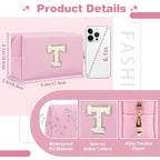 Small Personalized Initial A-Z Patch Makeup Bag,Pink Cute PU Leather Glitter Letter Cosmetic Bag for Teen Girls,Travel Toiletry Bag with Zipper,Preppy Monogrammed Birthday Gift for Daughter Niece T