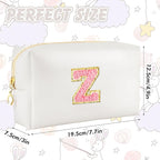 Initial Makeup Bag Personalized Preppy Travel Small Cosmetic Bag Cute PU White Chenille Letter Makeup Pouch for Purse Waterproof Zippered Toiletry Organizer for Women Girls Kids Friends (Z)