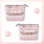 MOLAIGIN Prayers Religious Inspirational Positive Thoughts And Quotes Pink Rose Butterfly Cosmetic Bag For Women, Travel Makeup Bag, Toiletry Zipper Bag, Large Capacity Aesthetic Cases
