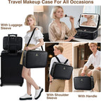 Large Makeup Bag with LED Mirror,Travel Cosmetic Train Case for Makeup Artists,Makeup Organizer Case with Divider Rechargeable Vanity Mirror with 3 Color Lights for Barber,MUA,Nail Tech, Black