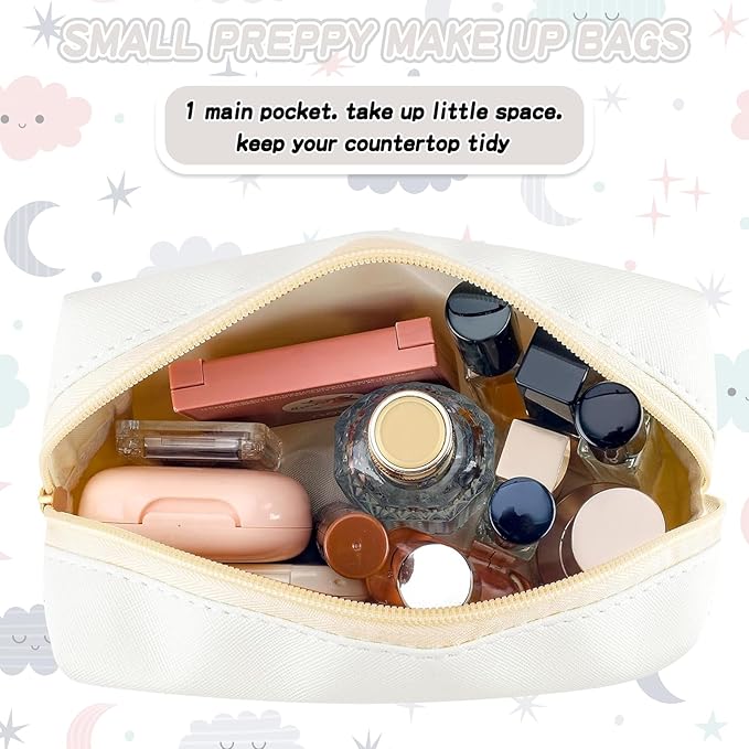 Gifts for Girls Initial Makeup Bag Personalized Cosmetic Bag with Zipper Cute Travel Toiletry Bags Waterproof PU Preppy Makeup Pouch Birthday Gift for Teen Girls Women(White W)