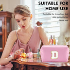 Initial Makeup Bag Personalized Preppy Travel Small PU Cosmetic Bag Pink Makeup Pouch Zipper Toiletry Organizer for Women Girls Mom Friend Bridesmaid Teacher Sister Prom Christmas Gift（D）