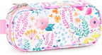 mibasies Girls Pencil Case for Kids, Multi-Slot Pencil Pouch, Flower Pink White