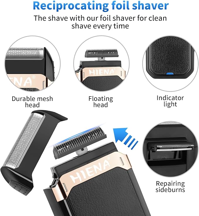 HIENA PRO Professional Cordless Hair Clippers for Men, T-Blade Beard Trimmer & Foil Shaver Set, Barber Clipper Hair Cutting Grooming Kit, Barber kit