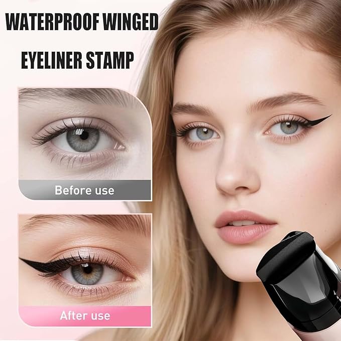 Foldable Eyeliner Stamp,Winged Eyeliner Stamp,Gel Eye liner Pencil Set for Perfect Wings,Smudge Proof & Waterpoof Eye Liner,Easy Eye Stencil Makeup Tool (2PCS-Black)