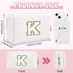 Personalized Small Travel Preppy Makeup Bag,Chenille Letter White Initial Cosmetic Pouch Travel Toiletry Organizer, Waterproof PU Leather Makeup Storage Birthday Gift for Women Best Friends(Letter K)