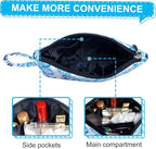 Gloppie Cosmetic Bag Small Makeup Bag Summer Sunscreen Bag Waterproof Lipstick Bag Travel Purse Essentials White Blue Flower