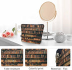 Vintage Library Bookshelf Makeup Bag for Purse, Travel Toiletry Pouch, Cosmetic Organizer, Old Books Pattern Flax Pencil Case for Men and Women