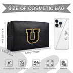 Personalized Initial A-Z Preppy Patch Makeup Bag,Small PU Chenille Letter Cosmetic Bag with Zipper for Teen Girls,Black Cute Toiletry Organizer Bag,Monogram Makeup Case Gift for Women Girls,Letter U