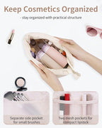 Narwey Small Makeup Bag for Travel Women Girl, Puffer Cosmetic Bag Makeup Pouch for Purse with Zipper, Cute Puffy Make Up Organizer Bags, Travel Toiletry Bag Toiletries (Beige)