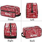 Custom Makeup Toiletry Bag, Personalized Red Travel Cosmetic Organizer Case Portable Bag with Zipper