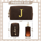 Personalized Initial Makeup Bag,Preppy Suede Cosmetic Bag for Teen Girls,Small Monogram Travel Toiletry Bag With Gold Embroidered Letter,Trendy Stuff Custom Christmas Gift for Women(Coffee-J)