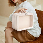 Clear Makeup Bag,Large Toiletry Case for Women,PU Leather Travel Cosmetic Bag,Detachable Makeup Case,Double Compartment Make up Organizer