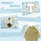 Personalized Quilted Cosmetic Bag, Puffy Monogrammed Christmas Birthday Gifts for Women & Girls, Cute initial Floral Makeup Bag Puffer Coquette Bag, Aesthetic Travel Toiletry Zipper Pouch(Blue,T)