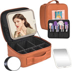 Travel Makeup Bag with LED Mirror,Removable Mirror with 3 Color Modes,Portable makeup travel organizer for Women,Makeup Case with 8 Adjustable EVA Dividers,Cosmetic Train Case with Lighted Mirror