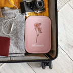 Custom Birth Flower Travel Makeup Bag With LED Mirror Leather Personalized Name Makeup Organizer Portable Jewelry Organizer Case Birthday Christmas Gifts For Women Daughter Mother