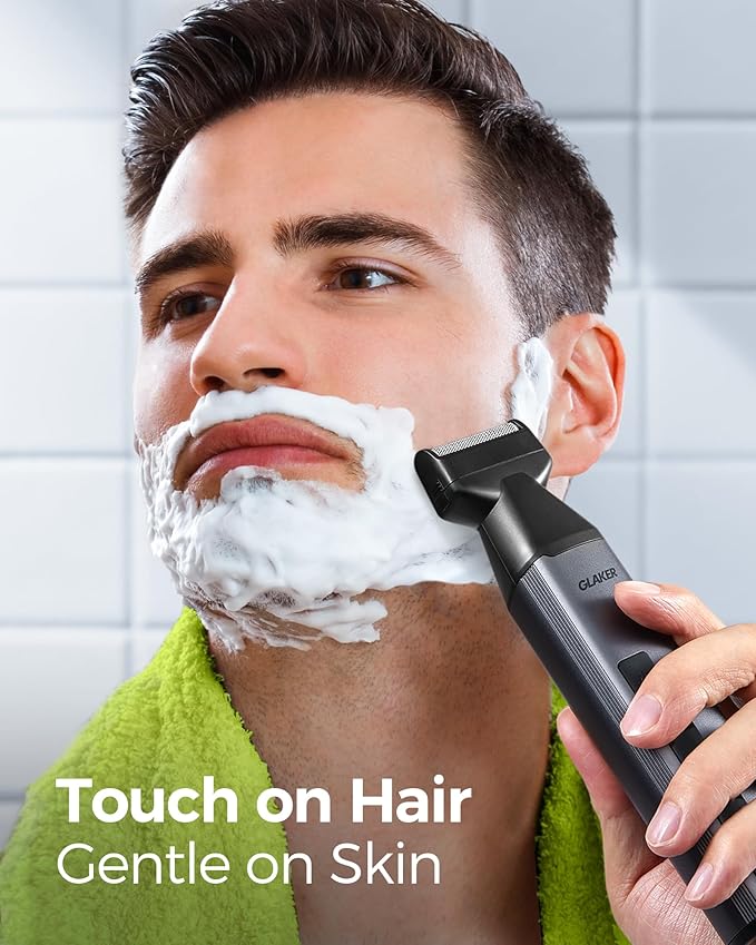GLAKER Beard Trimmer for Men,Cordless Hair Trimmer,Electric Razor with Interchangeable Magnetic Attachments for Hair Body Facial Trimming,6 in 1 Men Gromming Kit with Storage Bag and Beard Bib Apron