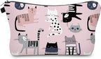 Cute Travel Makeup Bag Cosmetic Bag Small Pouch Gift for Women (Pink Cat)