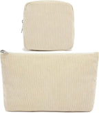 Corduroy Makeup Bag, Travel Cosmetic Bag Organizer Toiletry Bag Make Up Bags with Zipper & Compartments for Women Girls, 2PCS
