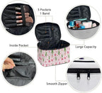 Pink Tulip Floral Heart Print Travel Makeup Bags for Women Portable Tote Cosmetic Case with Carry Handle Toiletry Accessories Storage Organizer Bags for Valentine's Day Mother's Day