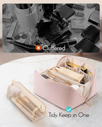 Vlando Makeup Bag,Large Capacity Toiletry Bag for Women Waterproof Portable Make up Pouch PU Leather Open Flat Cosmetic Bag(Peach Pink)