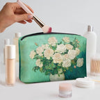 COEQINE Leather Cosmetic Purses for Women Evening Party Purse Green Rose In A Bottle Art Print Cosmetic Wallet Large Capacity for Ladies Cell Phone Purse 5x7 Inch Easy To Clean