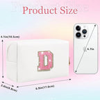 Glitter Initial Letter Makeup Bag, Small Personalized Sequins Letters PU Leather Cosmetic Bag Portable Waterproof Makeup Zipper Pouch, Shine Handbag Organizer Travel Bag Gifts for Women&Girls(White-D)
